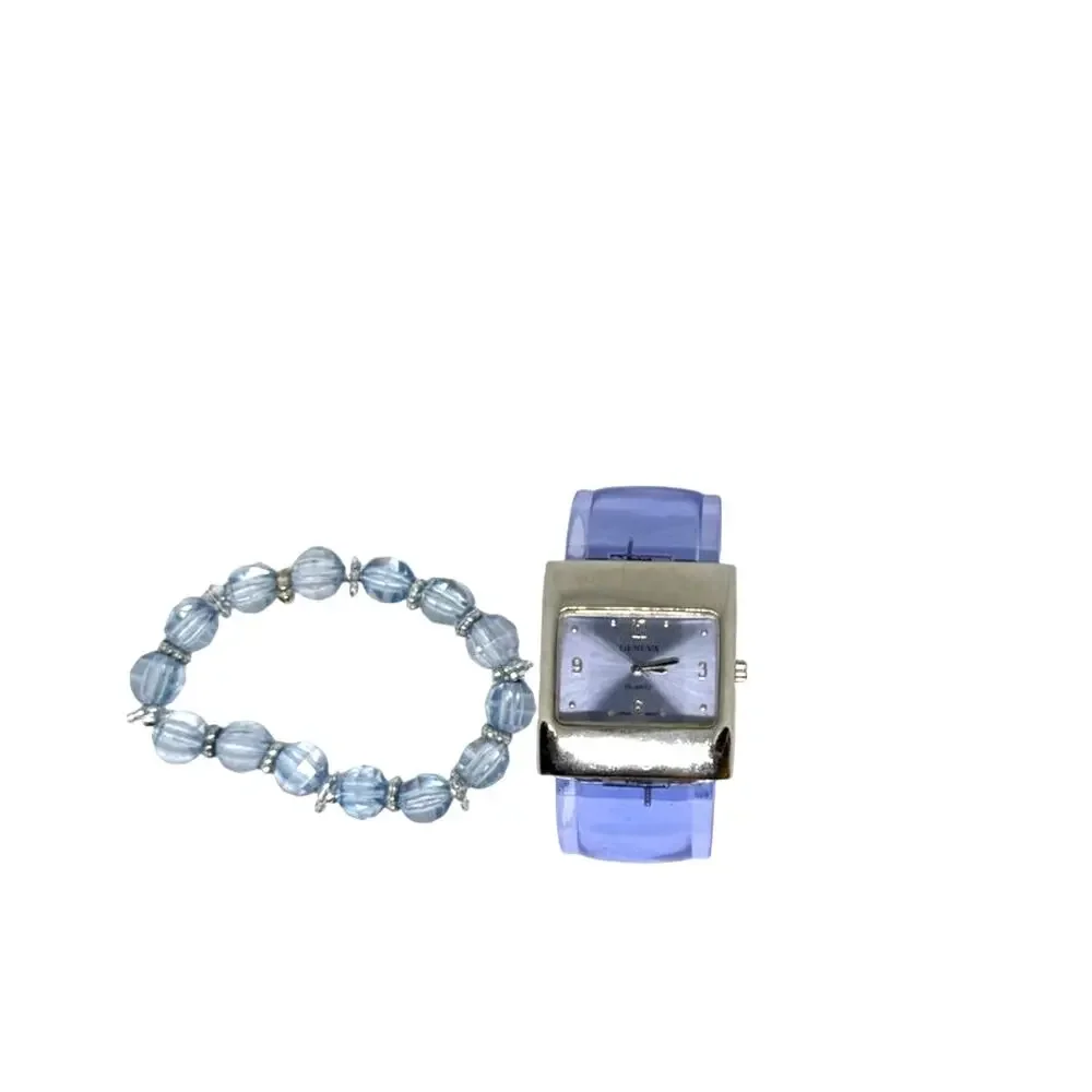 Geneva Translucent Blue Statement Watch + Bracelet Bundle ✨💙